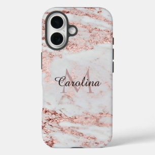 Rose Gold Glitter, Marble, Personalized iPhone 16 Case