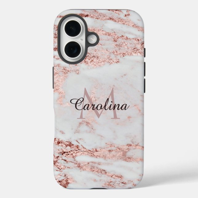 Rose Gold Glitter, Marble, Personalized Case-Mate iPhone Case (Back)