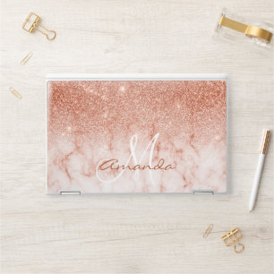 Rose Gold Glitter Marble Personalized Monogram HP Laptop Skin
