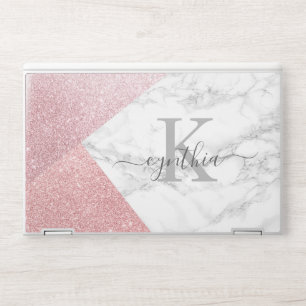 Rose Gold Glitter Marble Script Name Monogram HP Laptop Skin