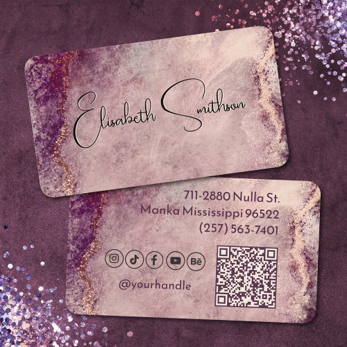   Rose Gold Glitter Marble Social Media  QR Code  Business Card