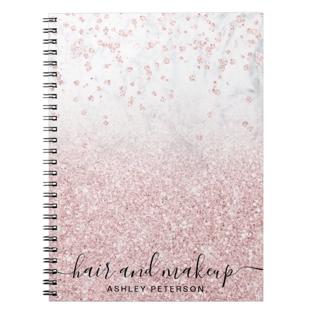 rose gold glitter marble sparkle confetti foil notebook (Front)