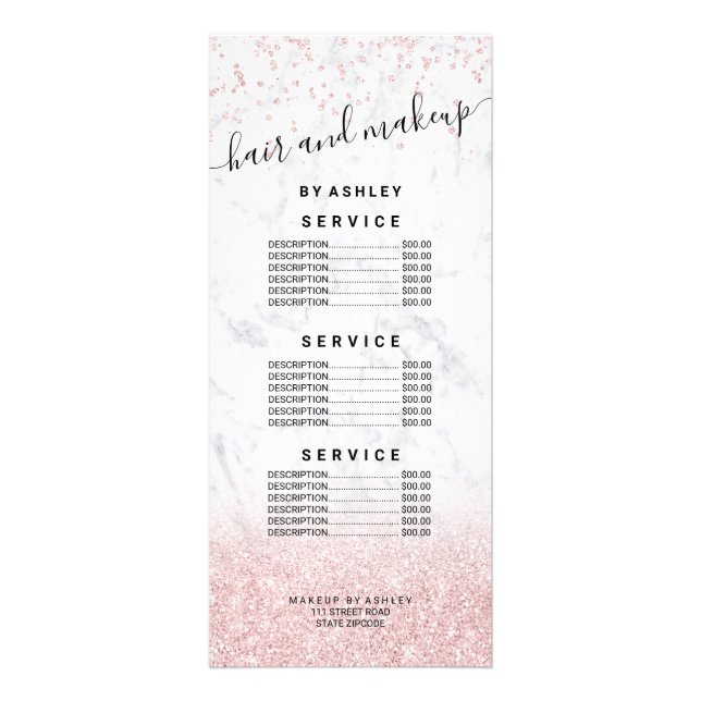 rose gold glitter marble sparkle confetti  price rack card (Front)