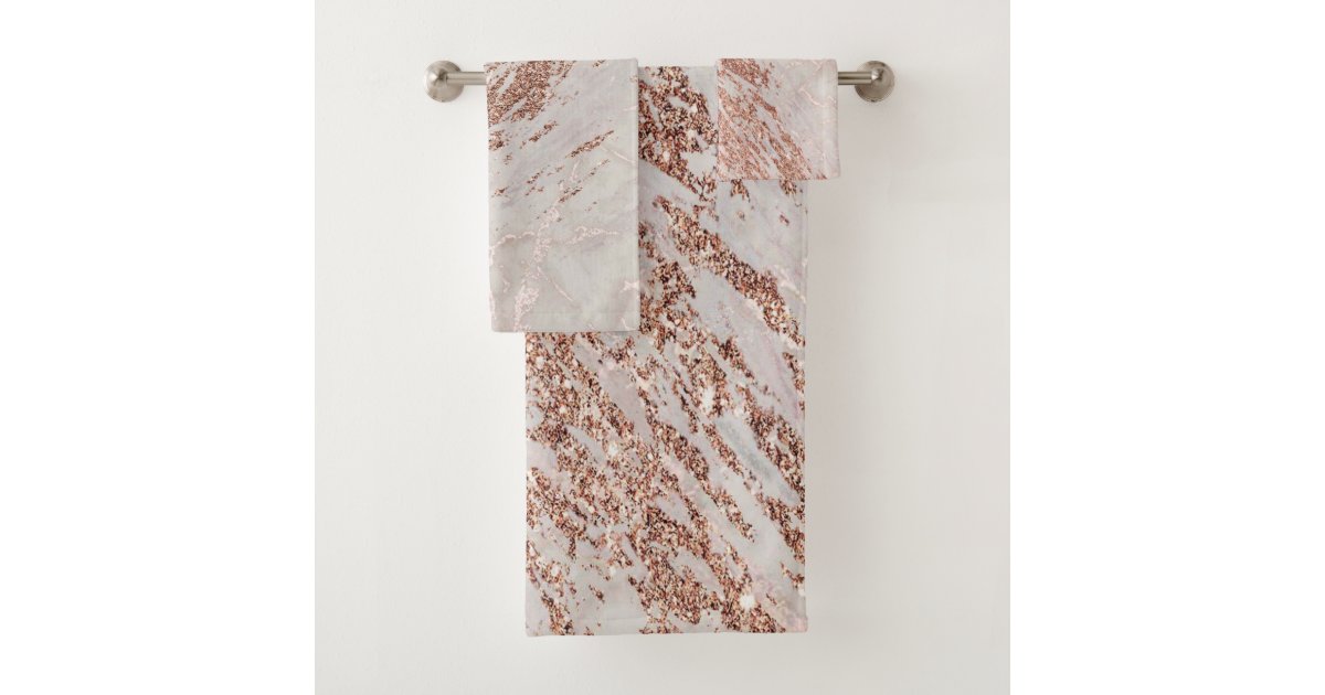 Rose Gold Glitter Marble Swirl Stone Bath Towel Set Zazzle