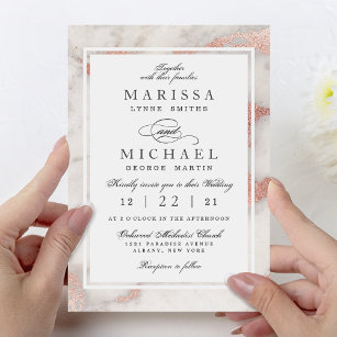 Rose Gold Glitter Marble Trendy Wedding Invitation