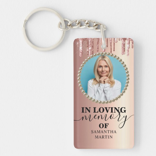 Rose Gold Glitter Memorial In Loving Memory Keychain (Front)