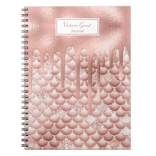 Rose Gold Glitter Mermaid Scales Monogram Journal