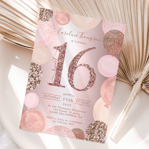 rose gold glitter metallic balloon Sweet 16 photo