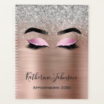 Rose Gold Glitter Metallic Beauty Salon Lashes  Planner<br><div class="desc">Modern, glam, sparkle lashes faux silver gray glitter rose gold brushed metal makeup artist beauty salon planner. Featuring faux sparkle silver grey glitter blush pink rose gold brushed metallic foil, eyelashes, eyebrown, custom full name and second text template. The name is written with a beautiful hand lettered style script. Perfect...</div>