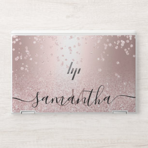 rose gold glitter metallic confetti monogram HP laptop skin