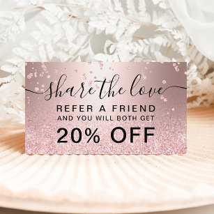 rose gold glitter metallic confetti share the love referral card