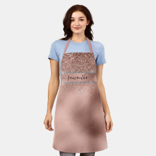 Rose Gold Glitter Metallic Diamond Bling Monogram Apron