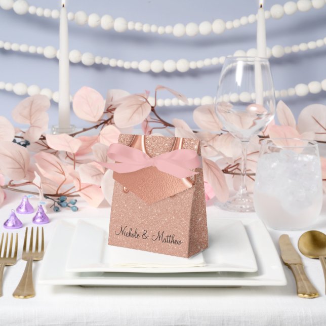 Rose Gold Glitter & Metallic Drips Wedding Favor Boxes (Wedding)