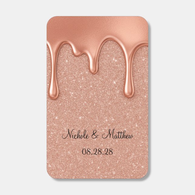 Rose Gold Glitter & Metallic Drips Wedding Matchboxes (Front)