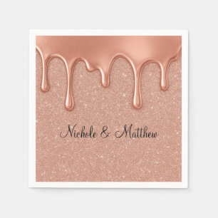 Rose Gold Glitter & Metallic Drips Wedding Napkins