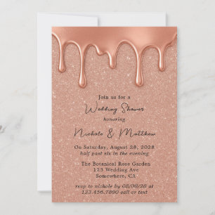 Rose Gold Glitter & Metallic Drips Wedding Shower Invitation