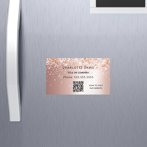 Rose gold glitter metallic elegant QR code Business Card Magnet