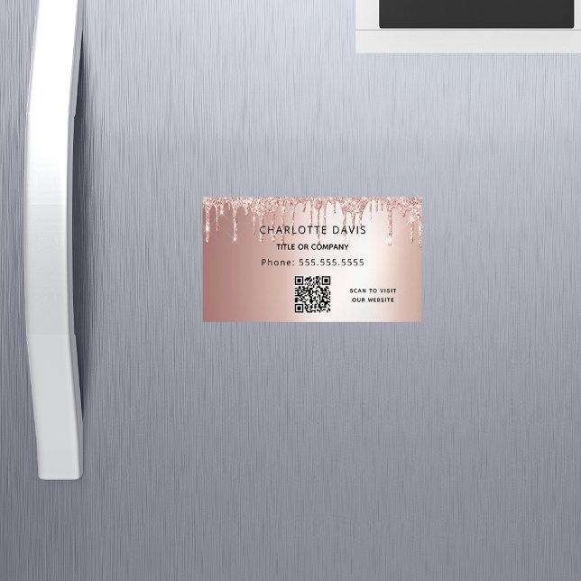 Rose gold glitter metallic elegant QR code Business Card Magnet (Creator Uploaded)