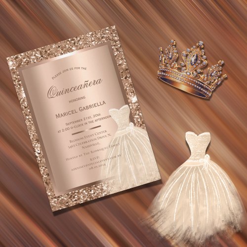 Rose Gold Glitter Metallic Elegant Quinceaera Invitation