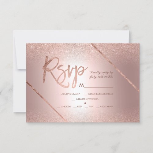 Rose gold glitter metallic foil rsvp wedding