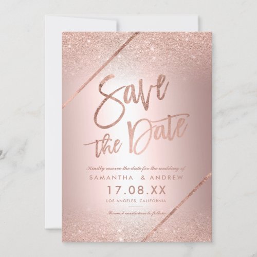 Rose gold glitter metallic foil save the date