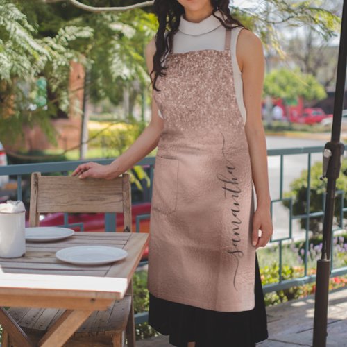 Rose Gold Glitter Metallic Handwritten Monogram Apron