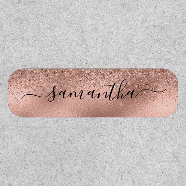 Rose Gold Glitter Metallic Handwritten Monogram Patch (Front)