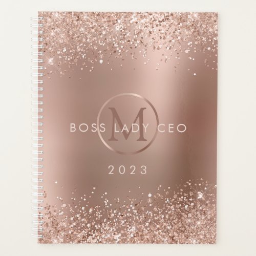Rose Gold Glitter Metallic Monogram 2023 Boss Lady Planner