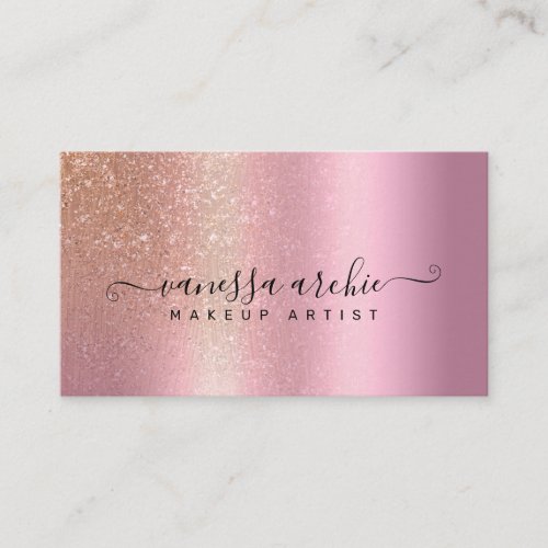 Rose Gold Glitter Metallic Pink Foil Business Card