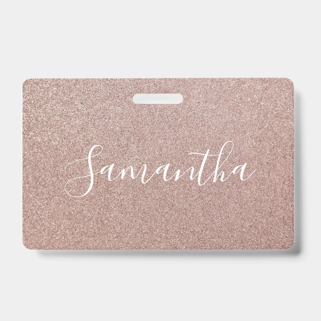 Rose Gold Glitter Metallic Pretty Girly Sparkly Badge (Front)