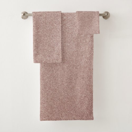Rose Gold Glitter Metallic Pretty Girly Sparkly Bath Towel Set