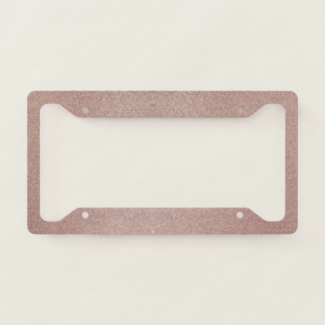Rose Gold Glitter Metallic Pretty Girly Sparkly License Plate Frame (Front)