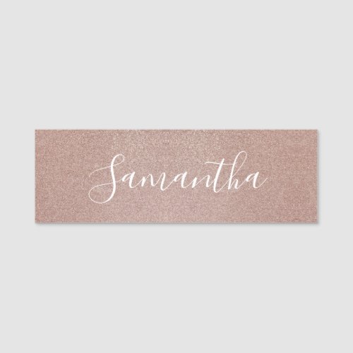 Rose Gold Glitter Metallic Pretty Girly Sparkly Name Tag