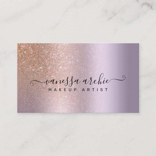 Rose Gold Glitter Metallic Purple Lavender Foil Business Card (Front)