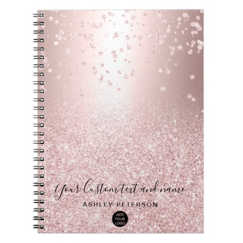 rose gold glitter metallic sparkle confetti logo notebook