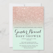Rose gold glitter mint green gender reveal baby invitation (Front)