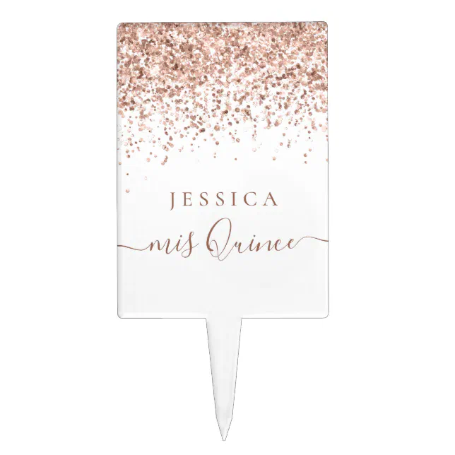 Rose Gold Glitter Mis Quince Quinceañera Party Cake Topper | Zazzle