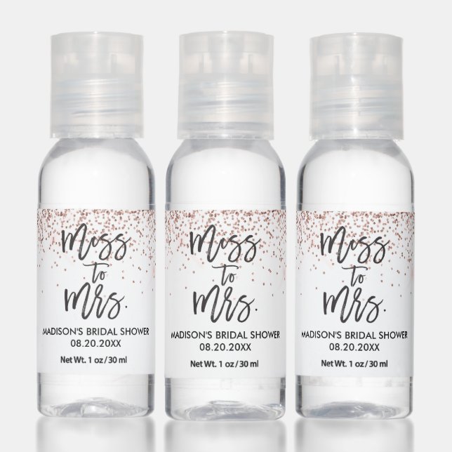 Rose Gold Glitter Miss To Mrs. Bridal Shower Hand Sanitizer (Set)