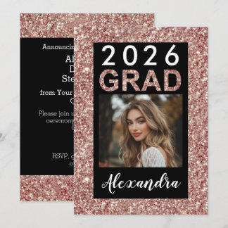 Rose Gold Glitter Modern 2026 Photo Graduation Invitation