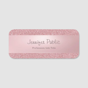 Rose Gold Glitter Modern Calligraphed Script Name Tag