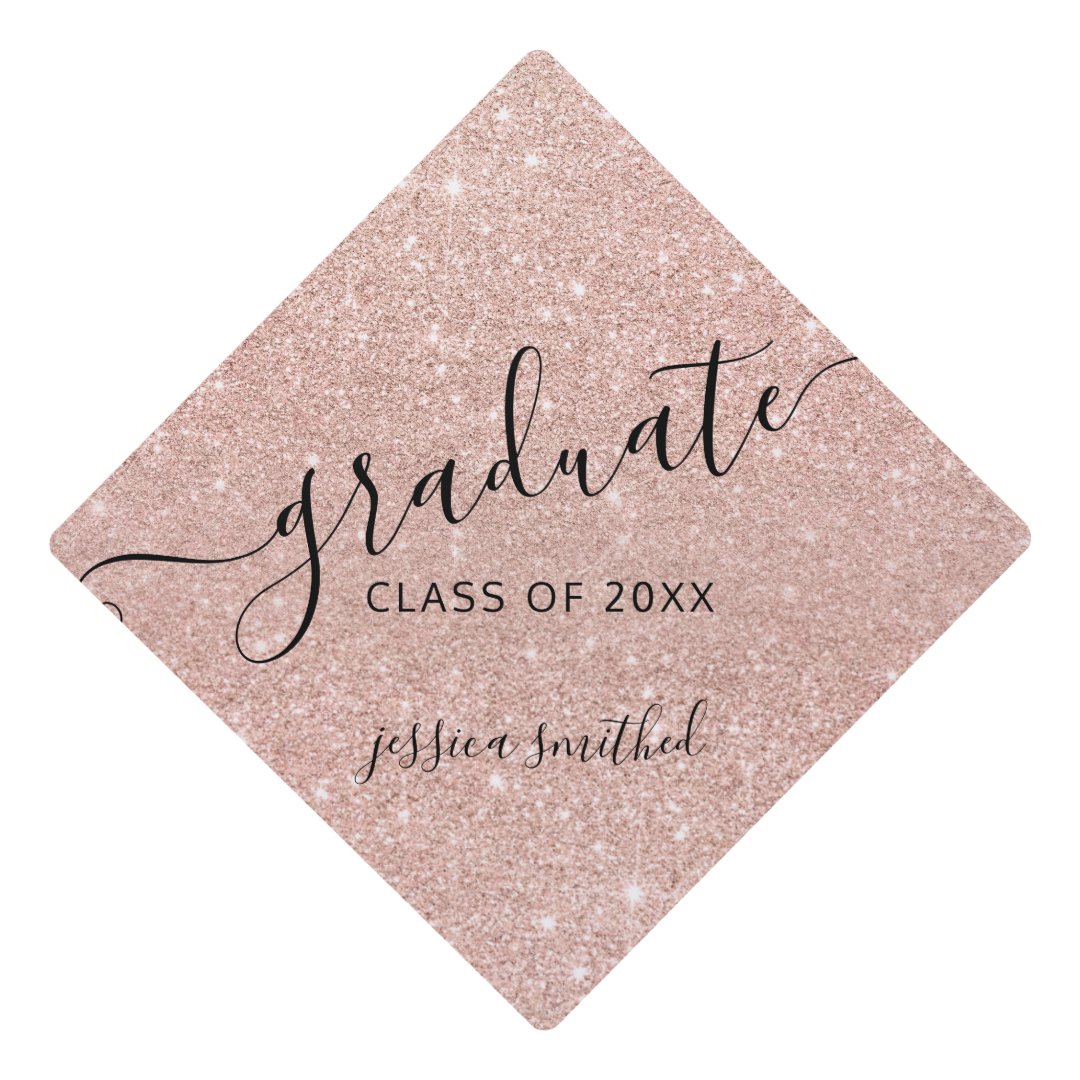 rose gold glitter modern chic typography graduate graduation cap topper ...