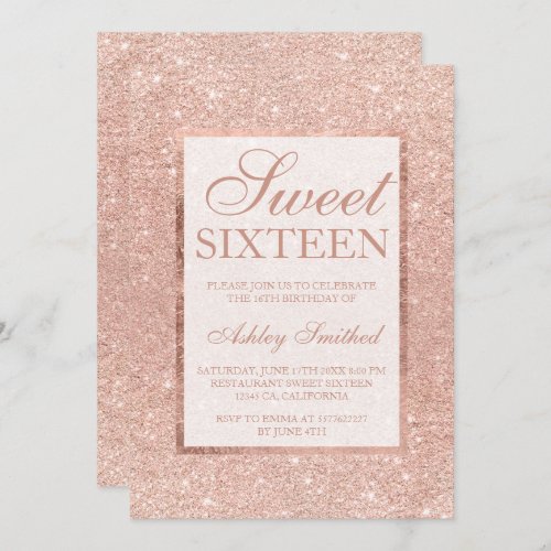 Rose gold glitter modern elegant chic Sweet 16 Invitation