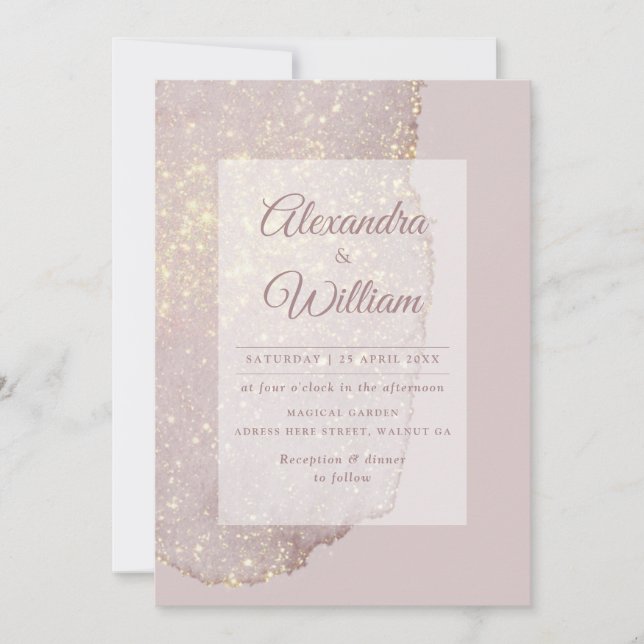 Rose Gold Glitter Modern Gold Dusty Rose Wedding Invitation (Front)