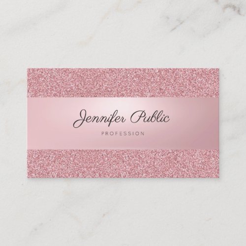 Rose Gold Glitter Modern Handwriting Script Chic Business Card