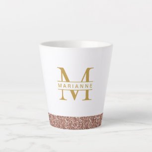 Rose Gold Glitter Modern Minimal Monogram Initial Latte Mug