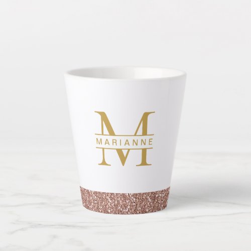 Rose Gold Glitter Modern Minimal Monogram Initial Latte Mug