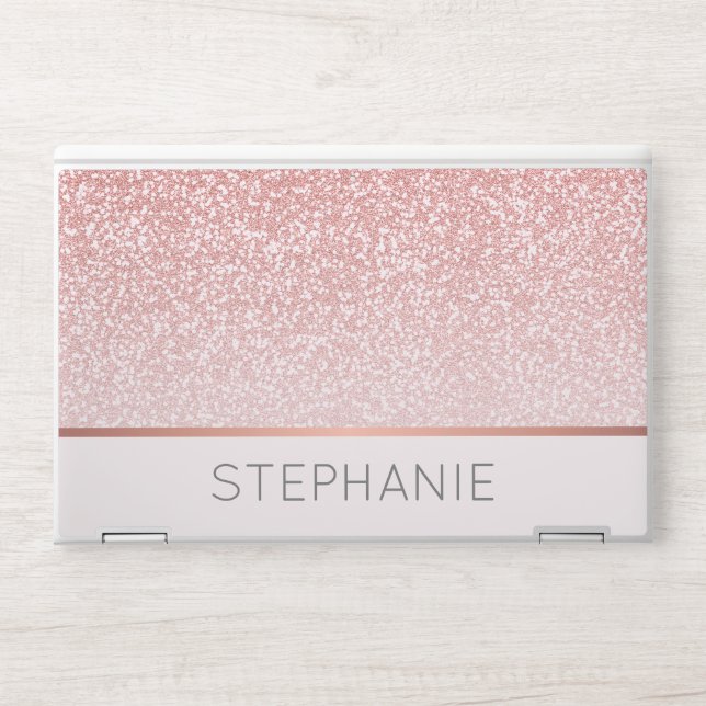Rose Gold Glitter Modern Personalized Name HP Laptop Skin (Front)