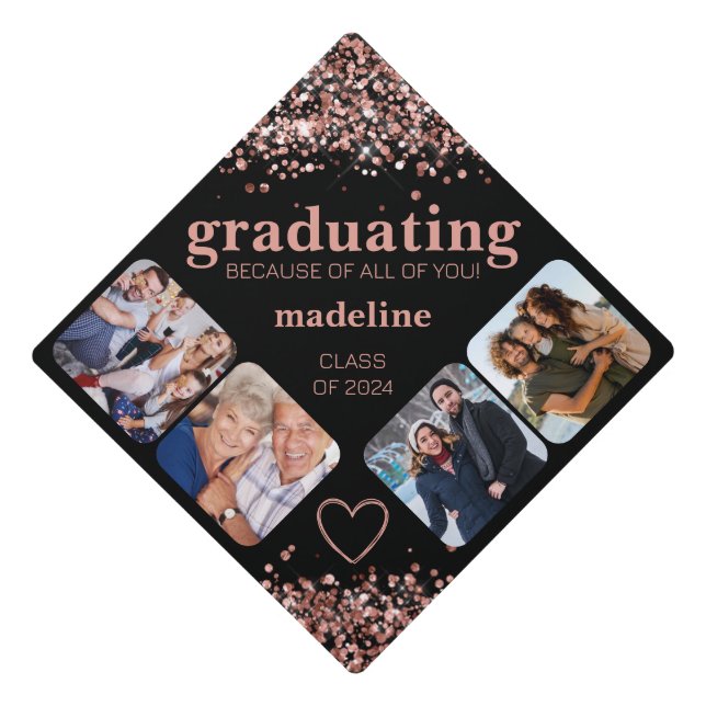 Rose Gold Glitter Modern Photo Black Tassel Topper (Front)