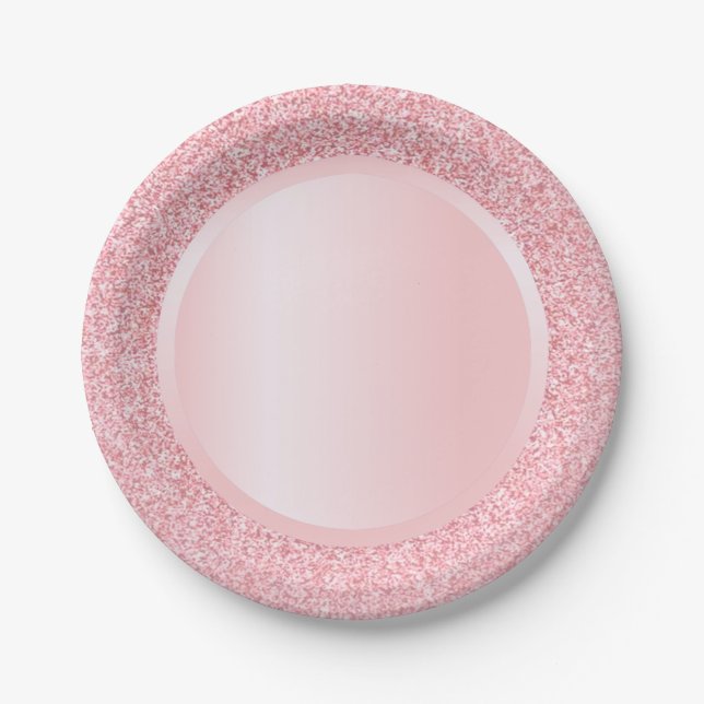 Rose Gold Glitter Modern Pink Template Trendy Paper Plates (Front)