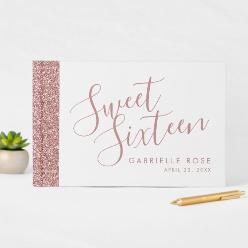 Rose Gold Glitter Modern Sweet 16 Guest Book